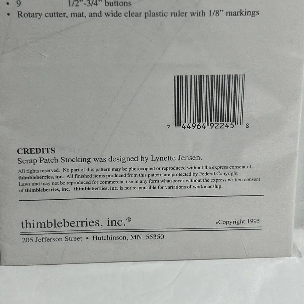 Scrap Patch Stocking Thimbleberries LJ92245 NEW Vintage Sewing Pattern Christmas
